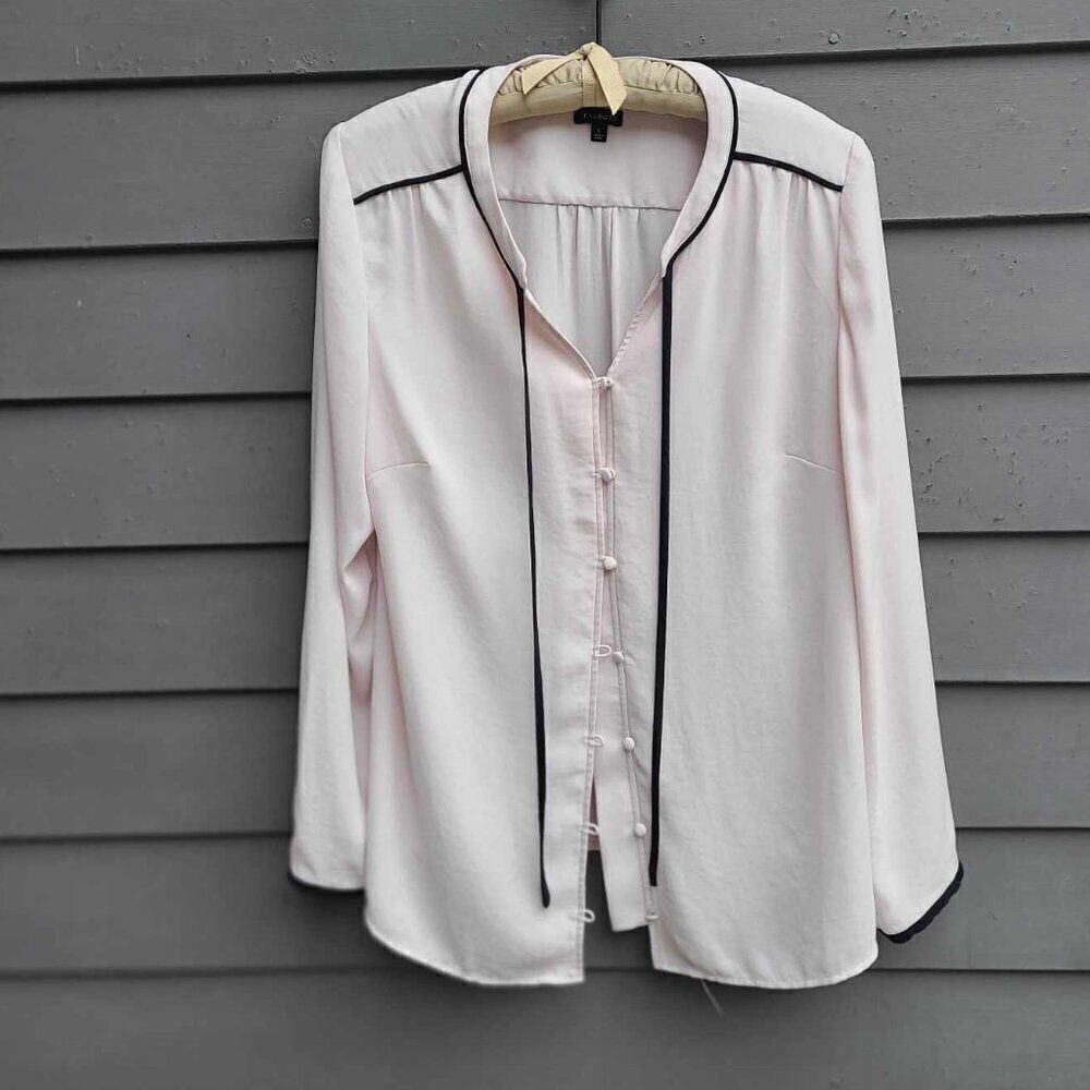 Talbots Pinkish with Black Trim Button Down Blouse with Tie size Large